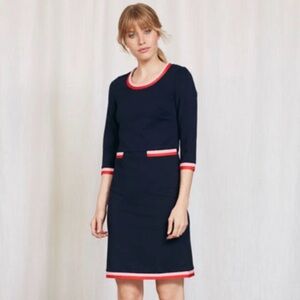 Boden Navy Ponte Knit Shift Dress with Pink Trim, Size 10